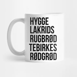 Hygge Lakrids Rugbrød Tebirkes Rødgrød. Identifiable Danish Mug